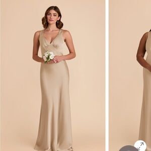 Birdy Grey Veronica Maxi Dress in Neutral Champagne Matte Satin